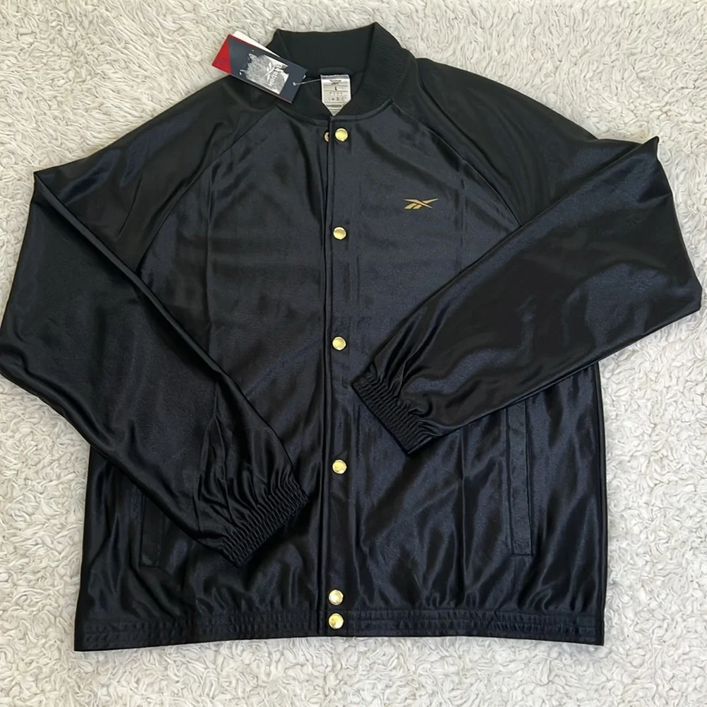 Reebok Black Gold Snap Jacket Track Basketball Sporty Mens Size Large - Picture 9 of 12
